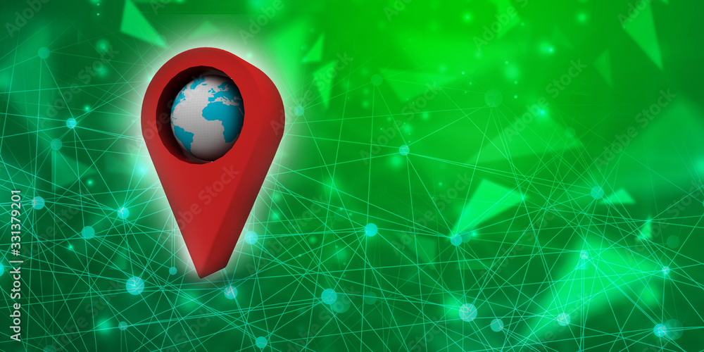 Aufkleber 3d rendering red map pointer with world map