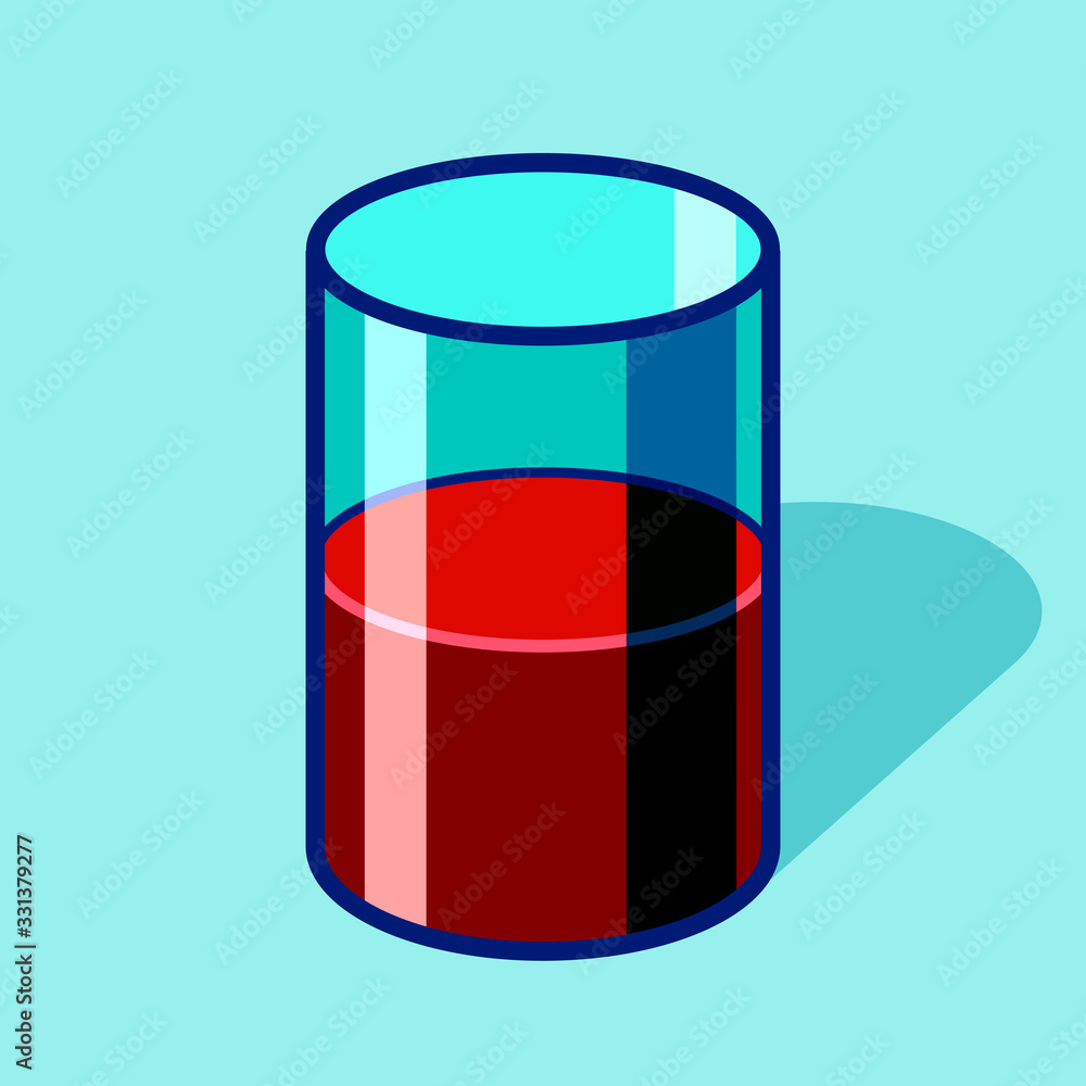 Poster transparent glass of water with flat style. cup on color background. simple volume vector object for