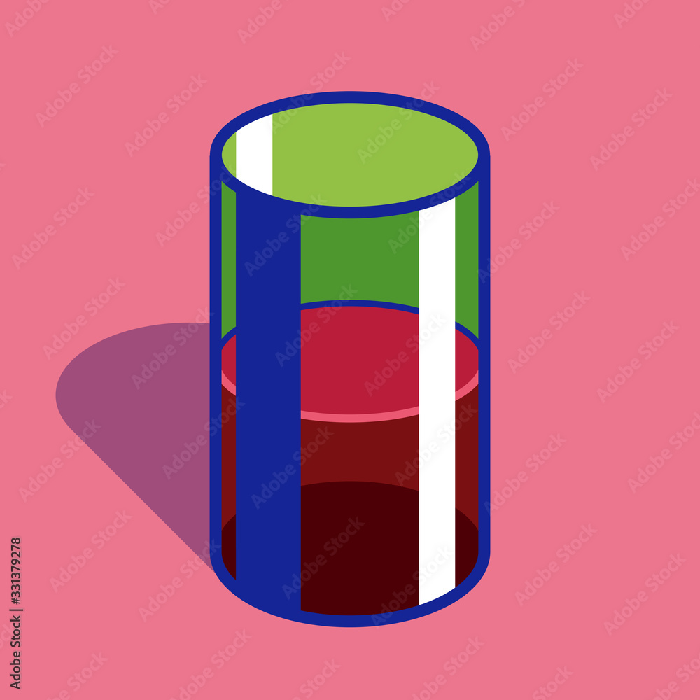 Poster transparent glass of water with flat style. cup on color background. simple volume vector object for