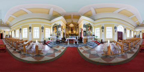 Full spherical seamless hdri panorama 360 degrees angle inside interior of old gothic catholic...