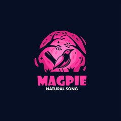 Vector Logo Illustration Magpie Bird Mascot Cartoon Style.
