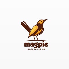Vector Logo Illustration Magpie Bird Mascot Cartoon Style.