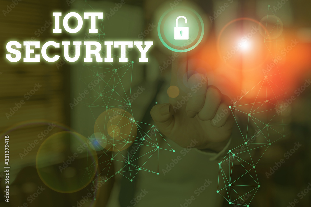 Poster conceptual hand writing showing iot security. concept meaning practice of eradicating vulnerabilitie