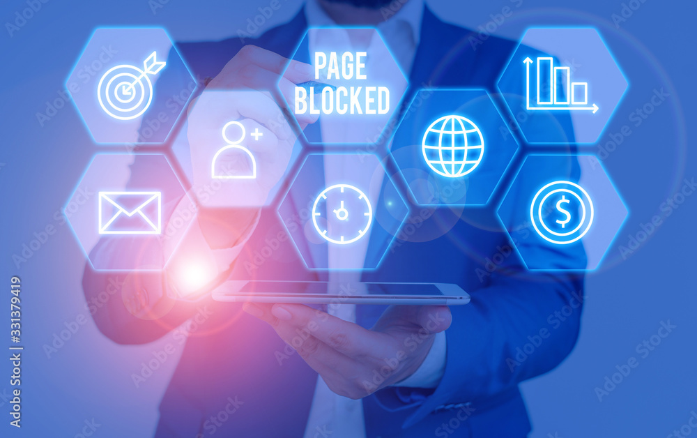 Poster writing note showing page blocked. business concept for users are prevented from being accessed or u