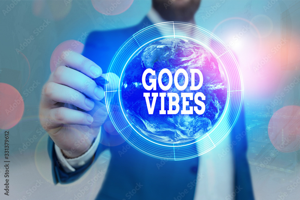 Poster handwriting text good vibes. conceptual photo slang phrase for the positive feelings given off by a 