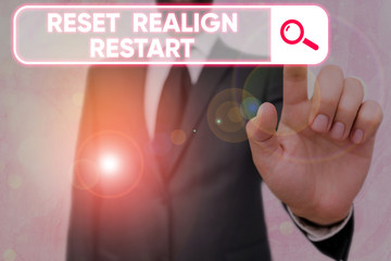 Writing note showing Reset Realign Restart. Business concept for Life audit will help you put...