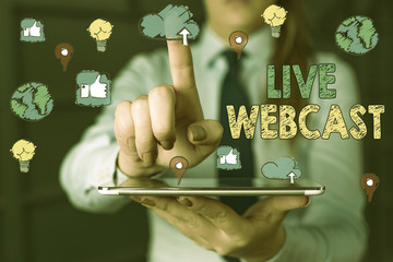 Text sign showing Live Webcast. Business photo showcasing the process of video broadcasting live over the internet