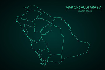 Fototapeta premium Saudi Arabia map - blue geometric rumpled triangular low poly style gradient graphic background , polygonal design for your . Vector illustration eps 10. - Vector
