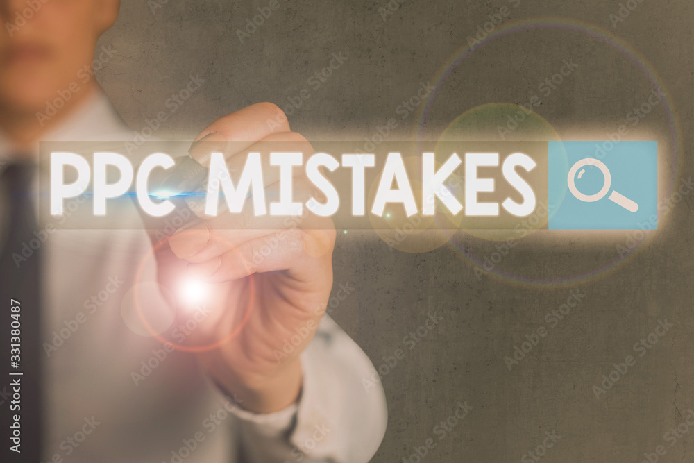 Poster conceptual hand writing showing ppc mistakes. concept meaning judgment that is misguided or wrong in