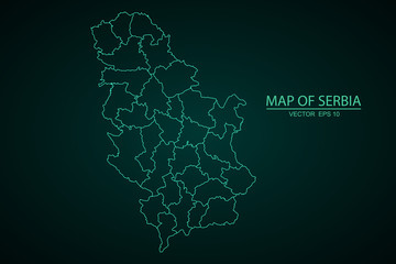 Serbia country map,border, A Blue shape with name of the country of Serbia, High Detailed Blue Map of Kosovo isolated on white background. Vector illustration eps 10. - Vector