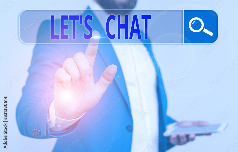 Poster handwriting text lets is chat. conceptual photo inviting the demonstrating to have informal conversa