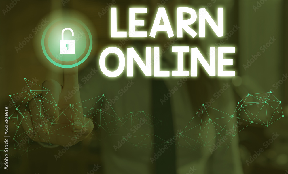 Poster writing note showing learn online. business concept for education that takes place over the internet