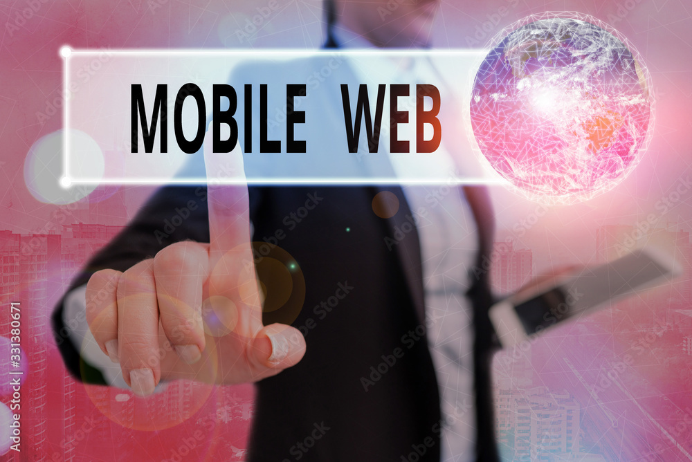 Poster writing note showing mobile web. business concept for browserbased internet services accessed from h