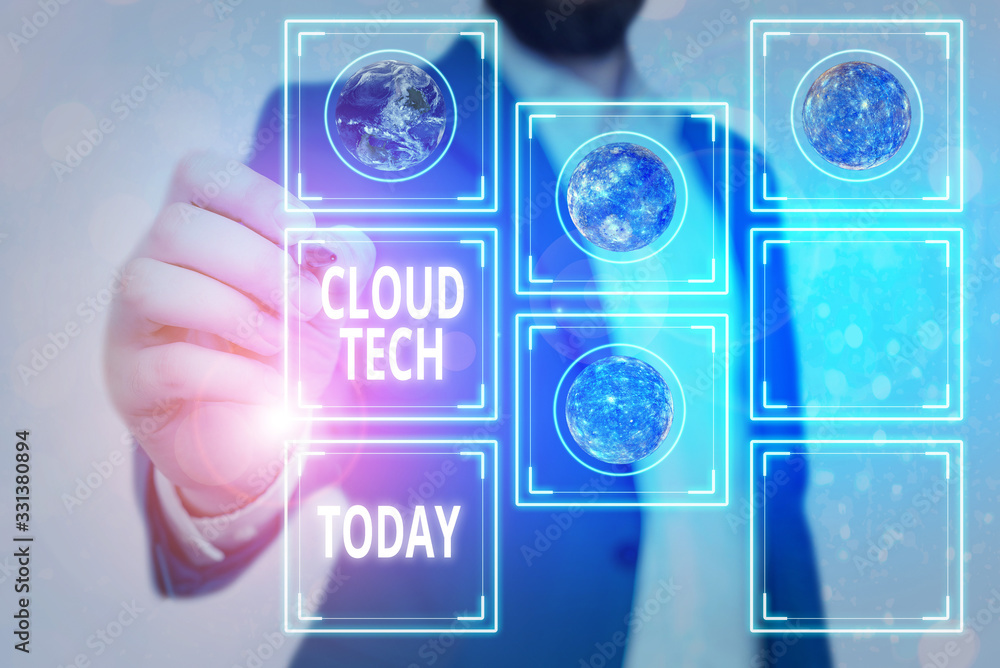 Poster handwriting text cloud tech. conceptual photo storing and accessing data and programs over the inter
