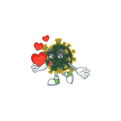 A romantic cartoon character of new coronavirus with a heart