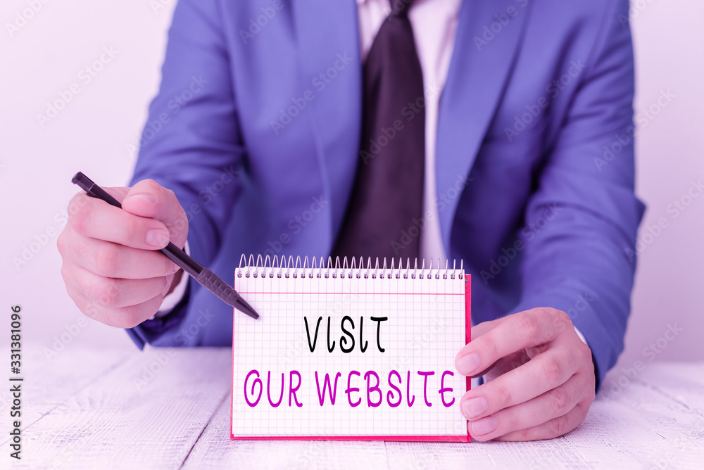 Poster handwriting text writing visit our website. conceptual photo visitor who arrives at web site and pro