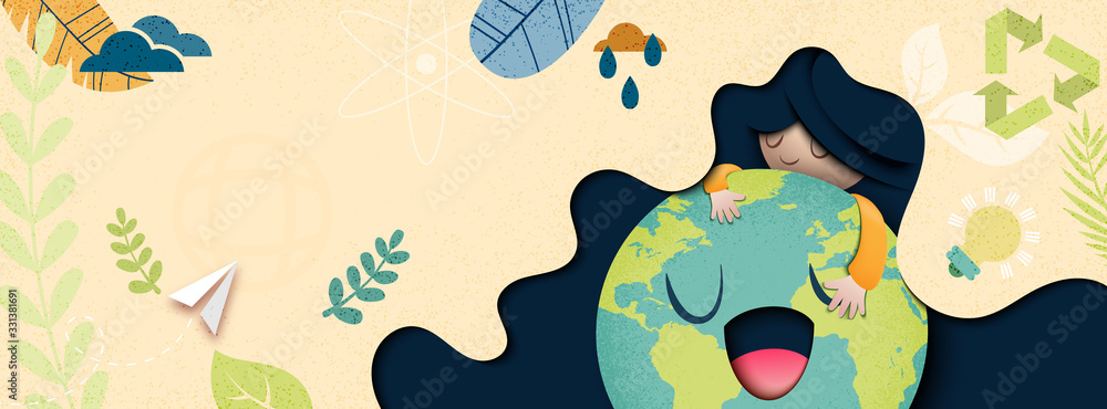 Wall mural earth day and world environment day concept.save the world banner background template vector illustr