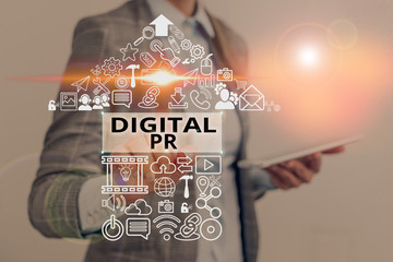 Text sign showing Digital Pr. Business photo text marketing strategy used to increase their online...