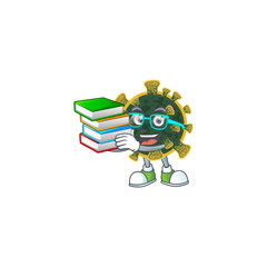 A hard-working student in new coronavirus cartoon design with book