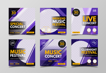 Music event square banner for social media post template