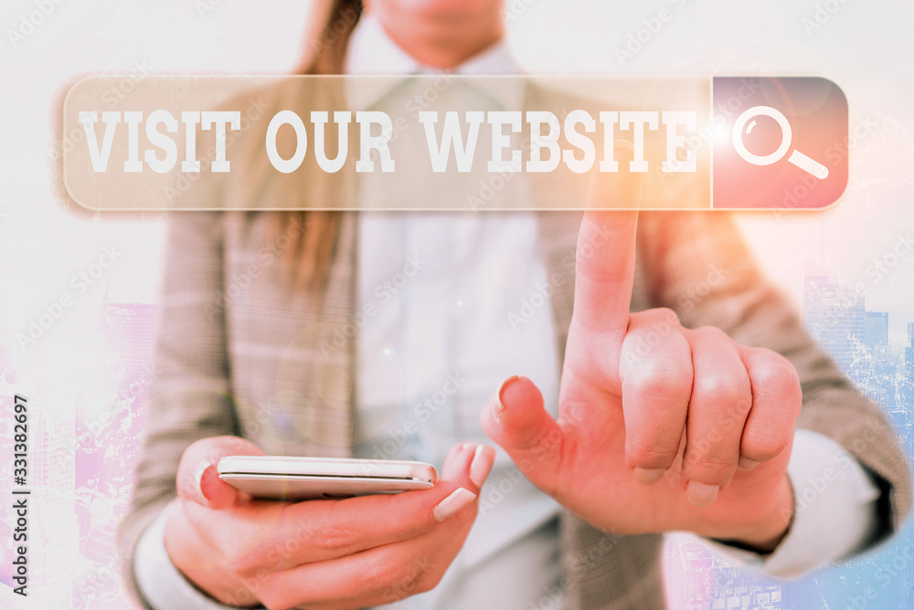 Poster handwriting text writing visit our website. conceptual photo visitor who arrives at web site and pro