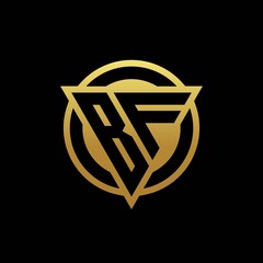 BF logo monogram with triangle shape and circle rounded isolated on gold colors