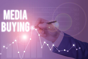 Conceptual hand writing showing Media Buying. Concept meaning The buying of advertising space for...