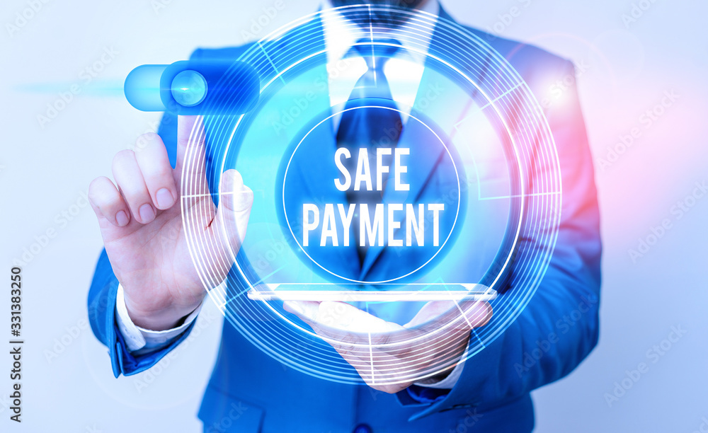 Poster conceptual hand writing showing safe payment. concept meaning webpage where credit card numbers are 