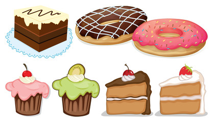 Big set of different menu for desserts on white background