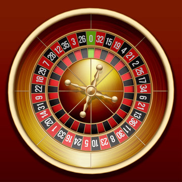 Vector classic European roulette placed on an endless wooden surface. Red & Black Betting casino squares. Winning money. Losing at gambling. classic casino roulette and wooden table.