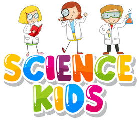 Font design for word science kids with kids in lab gown