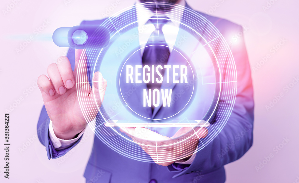 Aufkleber conceptual hand writing showing register now. concept meaning official list or record showing or thi
