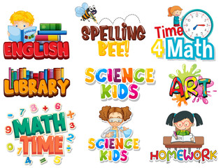 Large set of font design with different words on white background