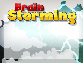 Font design for word brain storming with clouds in background
