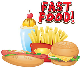 Font design for word fastfood with many kind of food