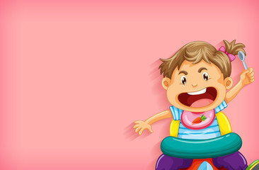 Background template design with little girl on table