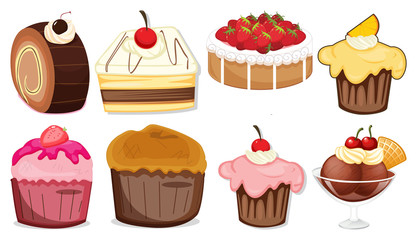 Big set of different menu for desserts on white background