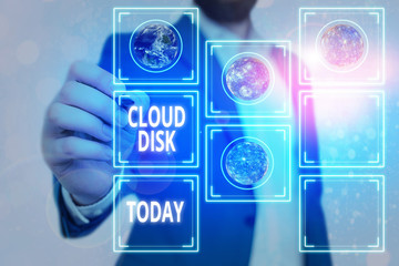 Handwriting text Cloud Disk. Conceptual photo web base service that provides storage space on a remote server Elements of this image furnished by NASA