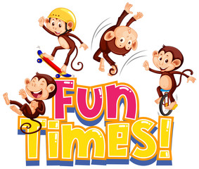 Sticker design for word fun times with cute monkeys