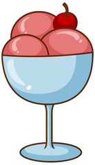 One bowl of strawberry ice cream with cherry on top