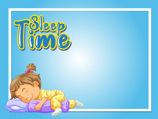Frame design template with girl sleeping in bed