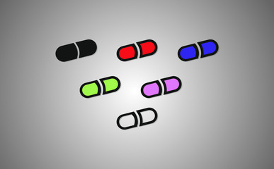 Medicine pill icons Vector flat design diffirent colors