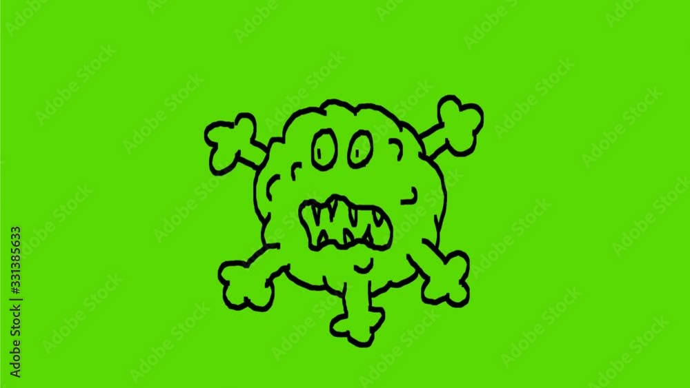 Poster 2d animation motion graphics drawing of a floating coronavirus or covid-10 virus cells exploding on 