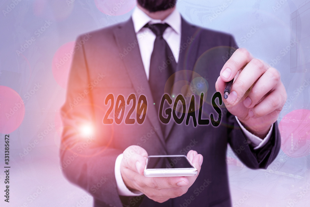Poster handwriting text 2020 goals. conceptual photo something that you are trying to do or achieve for thi