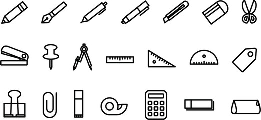 文房具のアイコン／イラスト／シンプル／白黒