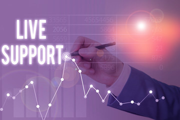 Conceptual hand writing showing Live Support. Concept meaning Give assistance help service...
