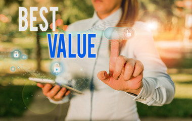 Word writing text Best Value. Business photo showcasing most advantageous combination of cost and...