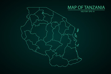 Obraz premium Map of Tanzania - Blue Geometric Rumpled Triangular, Polygonal Design For yours. Vector illustration eps 10. - Vector