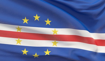 Waving national flag of Cape Verde. Waved highly detailed close-up 3D render.