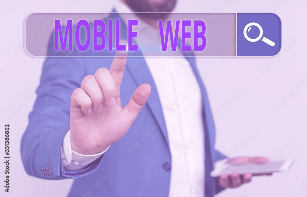 Poster handwriting text mobile web. conceptual photo browserbased internet services accessed from handheld 